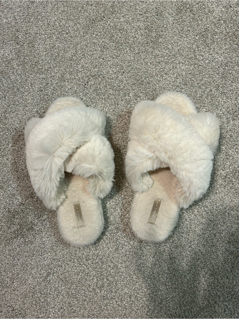 Plush Cross-Band Cream Women's Slippers